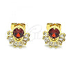 Oro Laminado Stud Earring, Gold Filled Style with Garnet and White Cubic Zirconia, Polished, Golden Finish, 02.387.0018.2