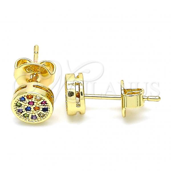 Oro Laminado Stud Earring, Gold Filled Style with Multicolor Micro Pave, Polished, Golden Finish, 02.156.0478.3