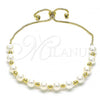 Oro Laminado Adjustable Bolo Bracelet, Gold Filled Style Box Design, with Ivory Pearl, Polished, Golden Finish, 03.213.0206.10