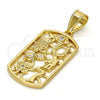 Oro Laminado Religious Pendant, Gold Filled Style Owl and Little Boy Design, with White Cubic Zirconia, Polished, Golden Finish, 05.253.0006
