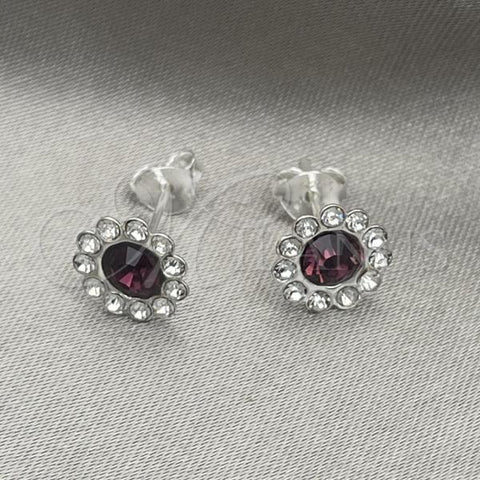 Sterling Silver Stud Earring, with Dark Amethyst Cubic Zirconia, Polished, Silver Finish, 02.397.0041.05