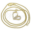 Oro Laminado Pendant Necklace, Gold Filled Style Heart Design, with White Micro Pave, Polished, Golden Finish, 04.156.0319.20