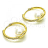 Oro Laminado Huggie Hoop, Gold Filled Style with White Crystal and Ivory Pearl, Polished, Golden Finish, 02.213.0515.25