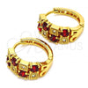 Oro Laminado Huggie Hoop, Gold Filled Style with Garnet and White Cubic Zirconia, Polished, Golden Finish, 02.266.0031.20