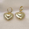 Oro Laminado Dangle Earring, Gold Filled Style Heart and Hollow Design, Brushed Finish, Golden Finish, 02.341.0216
