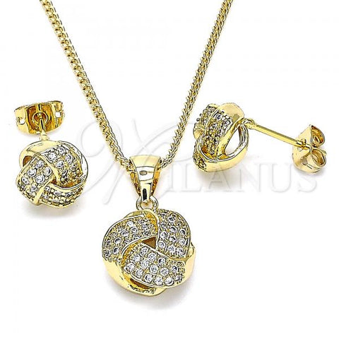 Oro Laminado Earring and Pendant Adult Set, Gold Filled Style Love Knot Design, with White Micro Pave, Polished, Golden Finish, 10.342.0055