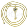 Oro Laminado Pendant Necklace, Gold Filled Style key and Heart Design, with Multicolor Micro Pave, Polished, Golden Finish, 04.344.0013.2.20