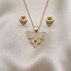 Oro Laminado Earring and Pendant Adult Set, Gold Filled Style Butterfly Design, with White Micro Pave, Polished, Golden Finish, 10.342.0066