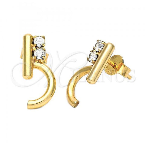 Oro Laminado Stud Earring, Gold Filled Style with White Cubic Zirconia, Polished, Golden Finish, 02.63.2248