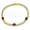 Oro Laminado Tennis Bracelet, Gold Filled Style Teardrop Design, with White and Garnet Cubic Zirconia, Polished, Golden Finish, 03.284.0026.1.07