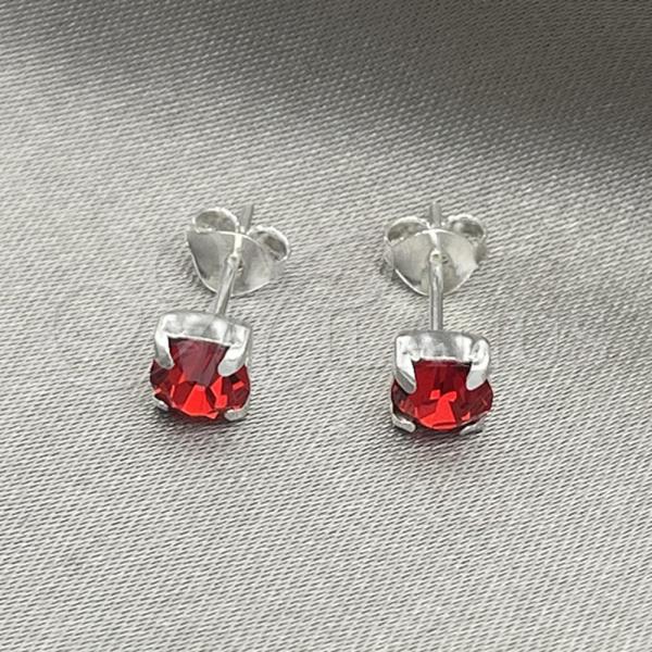 Sterling Silver Stud Earring, with Ruby Cubic Zirconia, Polished, Silver Finish, 02.397.0040.07