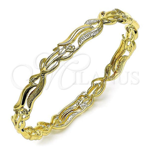 Oro Laminado Individual Bangle, Gold Filled Style Flower and Leaf Design, Polished, Golden Finish, 5.231.005.1.05