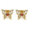 Oro Laminado Stud Earring, Gold Filled Style Butterfly Design, with Garnet and White Cubic Zirconia, Polished, Golden Finish, 02.387.0005.2