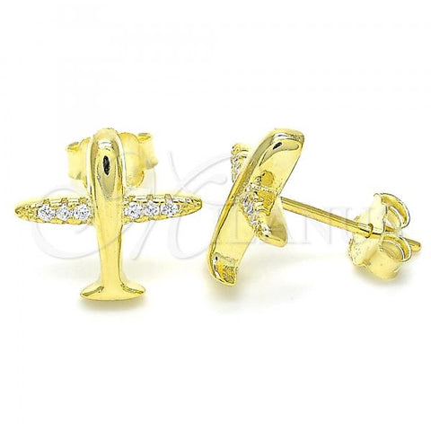 Sterling Silver Stud Earring, with White Cubic Zirconia, Polished, Golden Finish, 02.336.0140.2