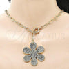 Oro Laminado Pendant Necklace, Gold Filled Style Flower and Rolo Design, Polished, Golden Finish, 04.63.1434.20