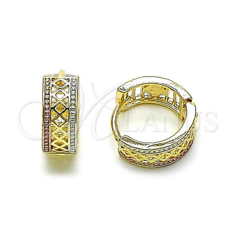 Oro Laminado Huggie Hoop, Gold Filled Style Filigree Design, Polished, Tricolor, 02.196.0150.14