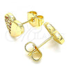 Oro Laminado Stud Earring, Gold Filled Style Heart Design, with White Micro Pave, Polished, Golden Finish, 02.156.0491.1