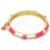 Oro Laminado Individual Bangle, Gold Filled Style Ladybug Design, with White Crystal, Pink Enamel Finish, Golden Finish, 07.254.0003.2.03 (06 MM Thickness, Size 3 - 2.00 Diameter)