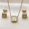 Oro Laminado Earring and Pendant Adult Set, Gold Filled Style Cross Design, with White Micro Pave, Diamond Cutting Finish, Golden Finish, 10.156.0542