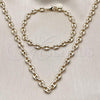 Oro Laminado Necklace and Bracelet, Gold Filled Style Puff Mariner Design, Polished, Golden Finish, 06.63.0299