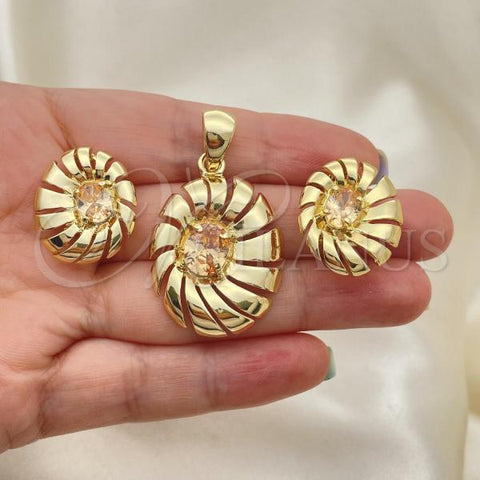 Oro Laminado Earring and Pendant Adult Set, Gold Filled Style with Orange Cubic Zirconia, Polished, Golden Finish, 5.046.004.2