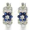 Rhodium Plated Small Hoop, Flower and Leaf Design, with Sapphire Blue and White Cubic Zirconia, Polished, Rhodium Finish, 02.210.0272.7.15