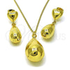 Oro Laminado Earring and Pendant Adult Set, Gold Filled Style Teardrop and Hollow Design, Polished, Golden Finish, 10.341.0010