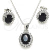 Sterling Silver Earring and Pendant Adult Set, with Black and White Cubic Zirconia, Polished, Rhodium Finish, 10.175.0054.4