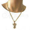 Oro Laminado Religious Pendant, Gold Filled Style Divino Niño Design, with White Cubic Zirconia, Polished, Golden Finish, 05.120.0044