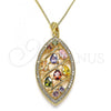 Oro Laminado Pendant Necklace, Gold Filled Style Leaf and Teardrop Design, with Multicolor Cubic Zirconia, Polished, Golden Finish, 04.283.0020.20