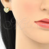 Oro Laminado Stud Earring, Gold Filled Style Heart Design, with White Micro Pave, Polished, Golden Finish, 02.156.0383