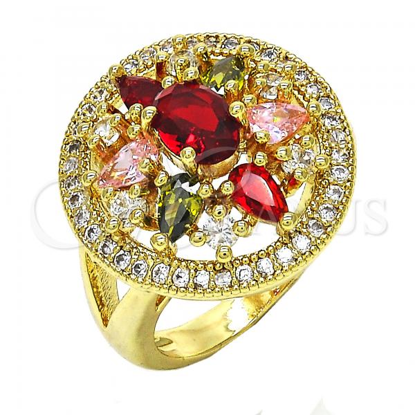 Oro Laminado Multi Stone Ring, Gold Filled Style with Multicolor Cubic Zirconia, Polished, Golden Finish, 01.266.0026.07 (Size 7)