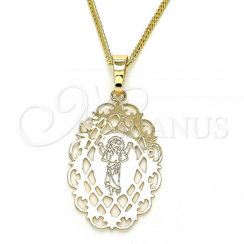 Oro Laminado Pendant Necklace, Gold Filled Style Divino Niño Design, Polished, Golden Finish, 04.106.0053.1.20