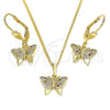 Oro Laminado Earring and Pendant Adult Set, Gold Filled Style Butterfly Design, with Multicolor Micro Pave, Polished, Golden Finish, 10.316.0058.1