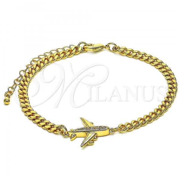 Oro Laminado Fancy Bracelet, Gold Filled Style Airplane Design, with White Micro Pave, Polished, Golden Finish, 03.193.0004.08