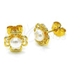 Oro Laminado Stud Earring, Gold Filled Style Heart Design, with Ivory Pearl, Polished, Golden Finish, 02.344.0161