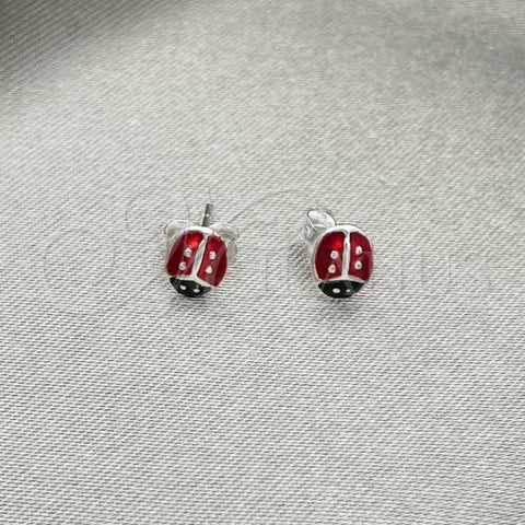 Sterling Silver Stud Earring, Ladybug Design, Red Enamel Finish, Silver Finish, 02.406.0001.04