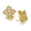 Oro Laminado Stud Earring, Gold Filled Style Flower Design, with Pink and White Cubic Zirconia, Polished, Golden Finish, 02.217.0087.3 *PROMO*
