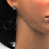 Rhodium Plated Stud Earring, Heart and Teardrop Design, with White Micro Pave and Rose Patina Swarovski Crystals, Polished, Rhodium Finish, 02.26.0049