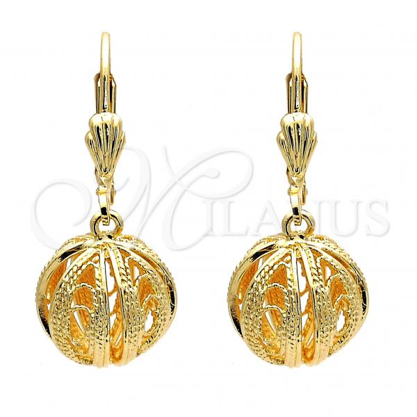 Oro Laminado Dangle Earring, Gold Filled Style Ball Design, Polished, Golden Finish, 5.105.016