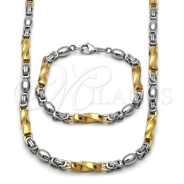 Stainless Steel Necklace and Bracelet, and Ball Polished, Two Tone, 06.363.0060.1