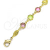 Oro Laminado Fancy Bracelet, Gold Filled Style Flower Design, with Multicolor Cubic Zirconia, Polished, Golden Finish, 03.386.0003.07