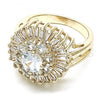 Oro Laminado Multi Stone Ring, Gold Filled Style Flower Design, with White Cubic Zirconia, Polished, Golden Finish, 01.210.0104.06 (Size 6)