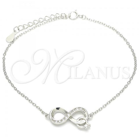 Sterling Silver Fancy Bracelet, Infinite Design, with White Micro Pave, Polished, Rhodium Finish, 03.336.0071.08