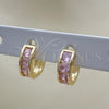 Oro Laminado Huggie Hoop, Gold Filled Style with Pink Cubic Zirconia, Polished, Golden Finish, 02.210.0600.3.10