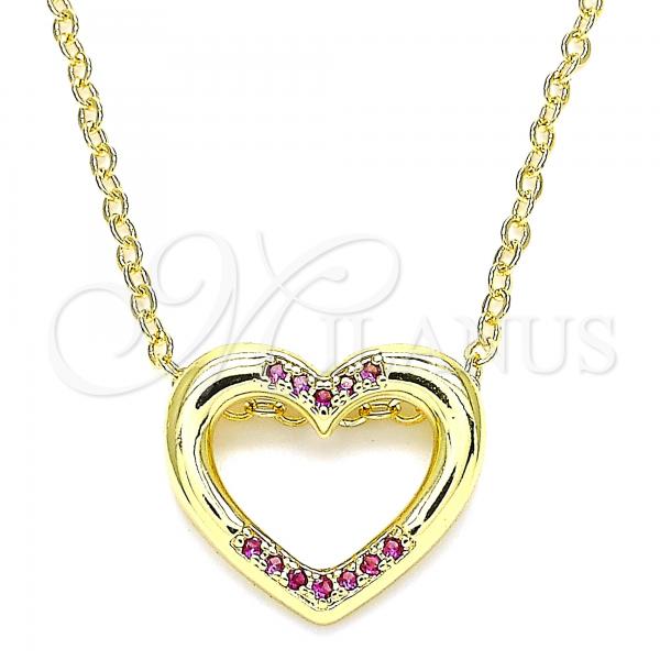 Oro Laminado Pendant Necklace, Gold Filled Style Heart Design, with Ruby Micro Pave, Polished, Golden Finish, 04.156.0329.1.20