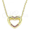 Oro Laminado Pendant Necklace, Gold Filled Style Heart Design, with Ruby Micro Pave, Polished, Golden Finish, 04.156.0329.1.20