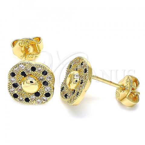 Oro Laminado Stud Earring, Gold Filled Style with Black and White Micro Pave, Polished, Golden Finish, 02.233.0025.1