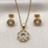 Oro Laminado Earring and Pendant Adult Set, Gold Filled Style Baguette Design, with White Cubic Zirconia and White Micro Pave, Polished, Golden Finish, 10.342.0219