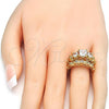 Oro Laminado Wedding Ring, Gold Filled Style Duo Design, with White Cubic Zirconia, Polished, Golden Finish, 01.284.0024.08 (Size 8)